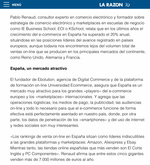 Artículo de Pablo Renaud sobre ecommerce en La Razón - texto