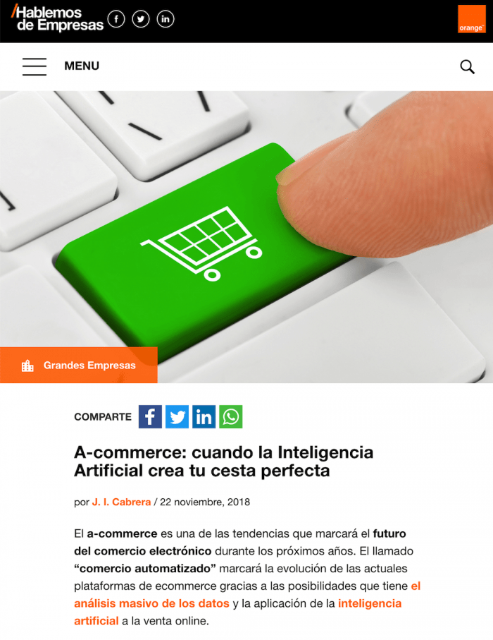 Artículo sobre a-commerce de Pablo Renaud en el blog de Orange Hablemos de Empresas